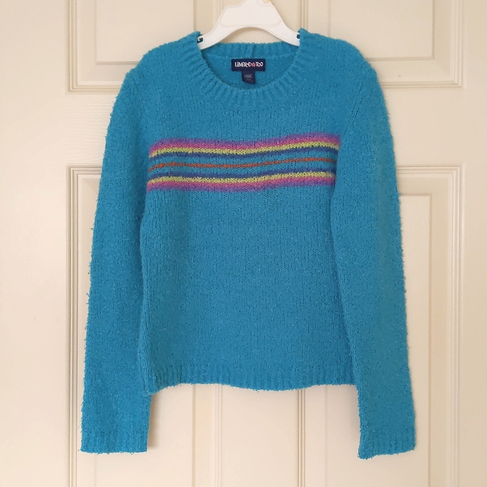 Limited Too Girl's crewneck sweater with multi color stripes.